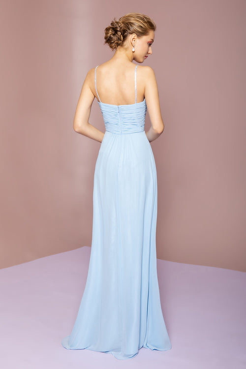 Chiffon Ruched Jewel Straps Long Prom Dress GLGL2666