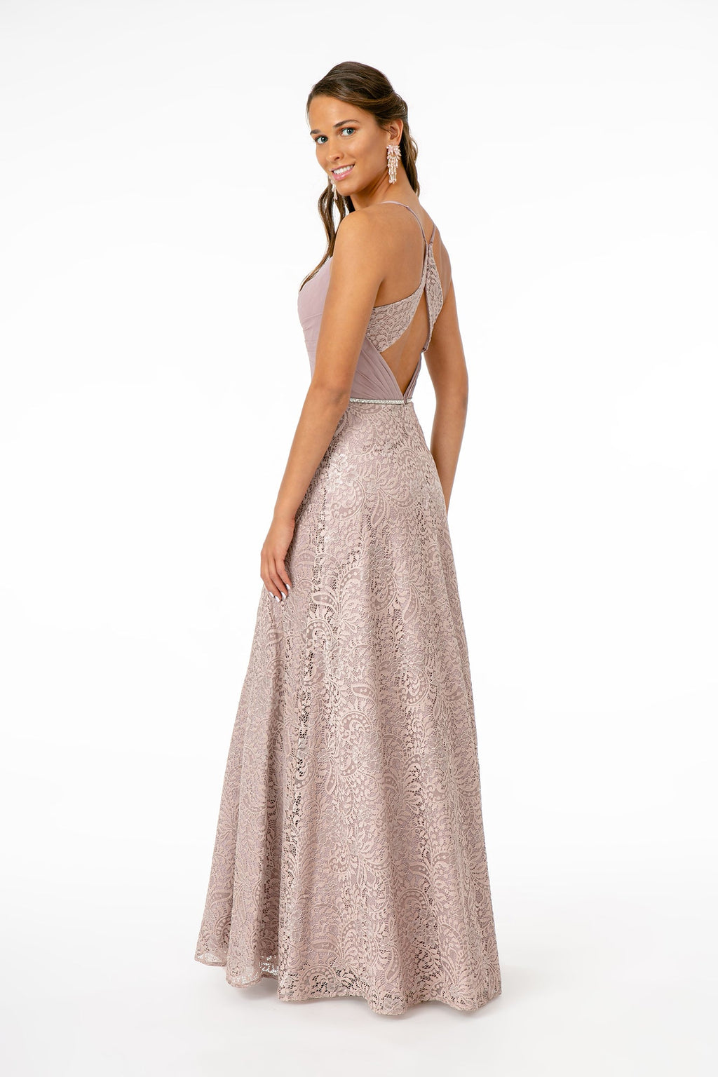 Sweetheart Neckline Lace A-Line w/ Cut-Out-Back Long Prom Dress GLGL2667
