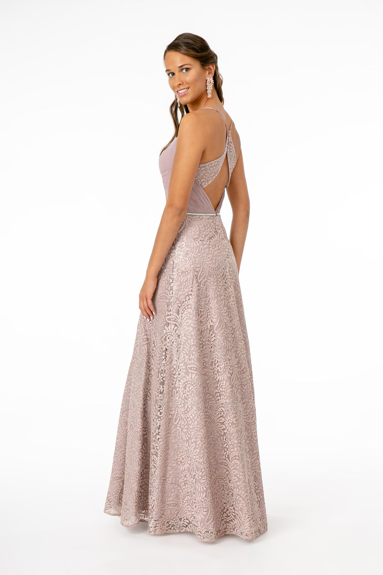 Sweetheart Neckline Lace A-Line w/ Cut-Out-Back Long Prom Dress GLGL2667