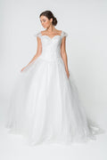Jewel and Lace Embellished Glitter Mesh Long Wedding Dress GLGL2817