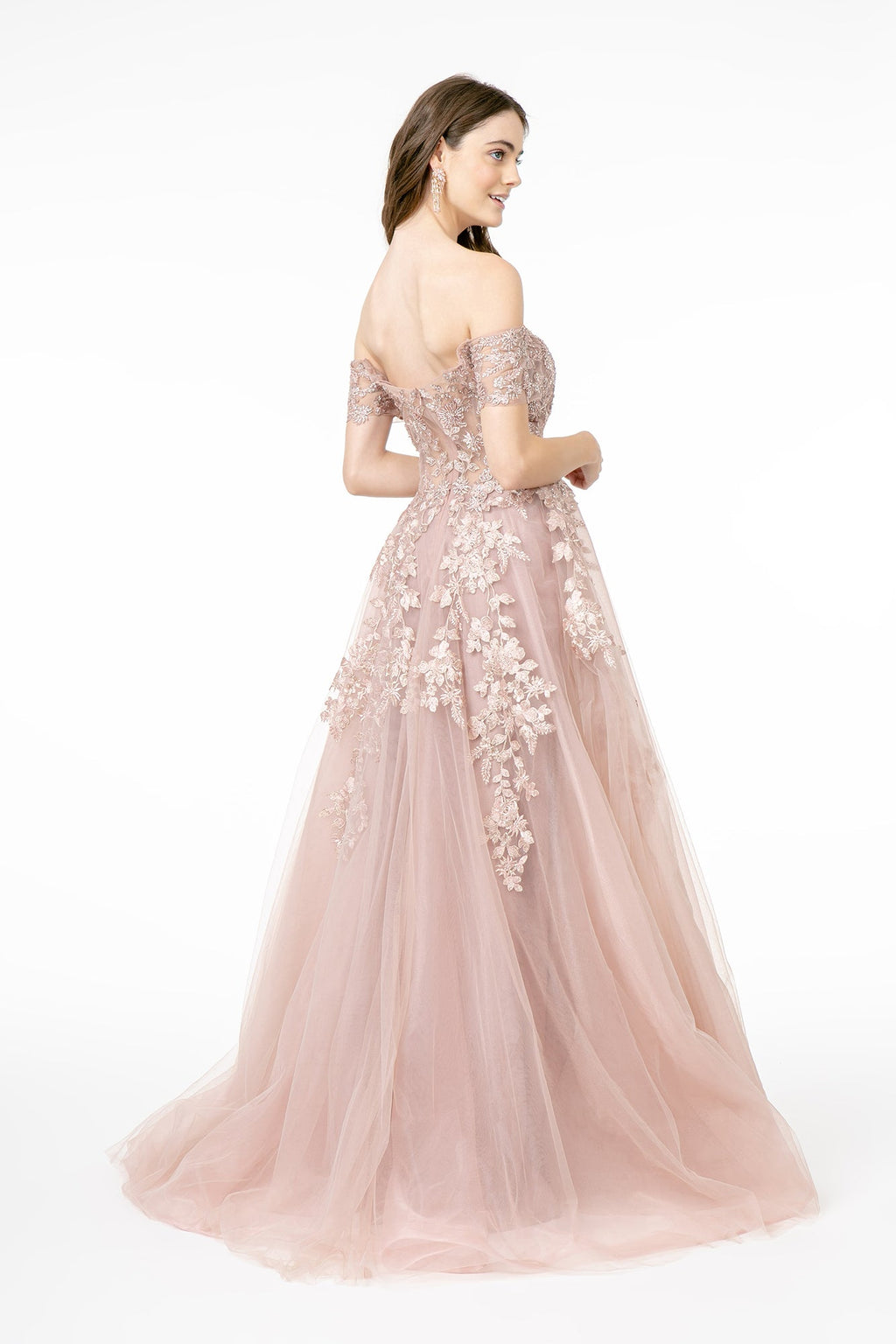 Embroidered Mesh A-Line w/ V-Back Long Prom Dress GLGL2885