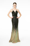 Illusion V-Neck Full Sequin Spaghetti Strap Long Prom Dress GLGL2899