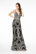 Jeweled Waist Band Accented Glitter Mesh Long Prom Dress GLGL2990