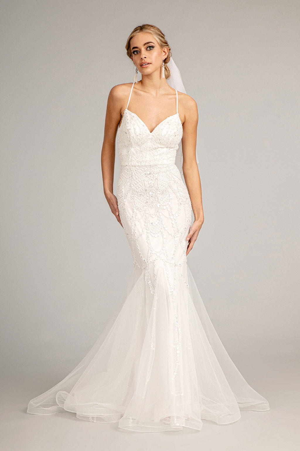 Sweetheart Embroidered Mermaid w/ Open Back Laced Up Long Wedding Dress GLGL3009