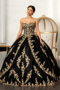 Jewel Embellished Tulle w/ Embroidered Mesh Cape Quinceanera Ball Dress GLGL3016