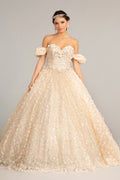 Jewel Embellished Mesh w/ 3D Applique and Corset Quinceanera Ball Dress GLGL3019