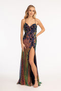 Full Iridescent Sequin Sweetheart Neckline w/ Leg Slit Long Prom Dress GLGL3025