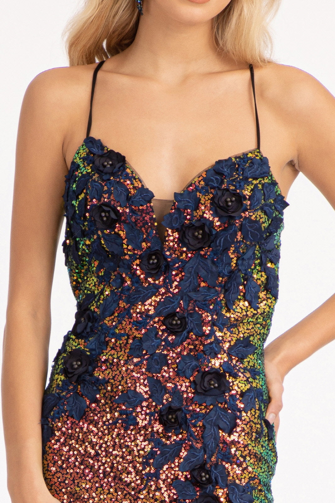 Full Iridescent Sequin Sweetheart Neckline w/ Leg Slit Long Prom Dress GLGL3025