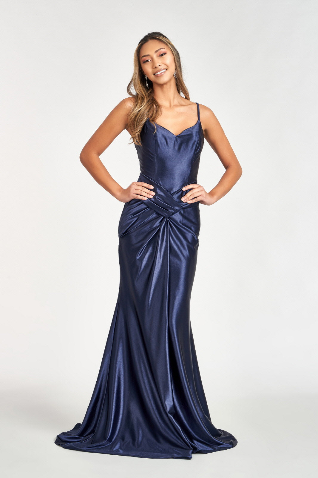 Sweetheart Satin Mermaid w/ Open Back and Side Gathered Waistline Long Prom Dress GLGL3044