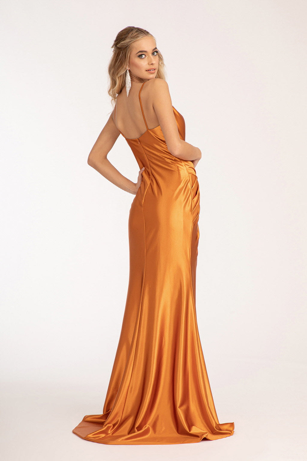Sweetheart Satin Mermaid w/ Open Back and Side Gathered Waistline Long Prom Dress GLGL3044