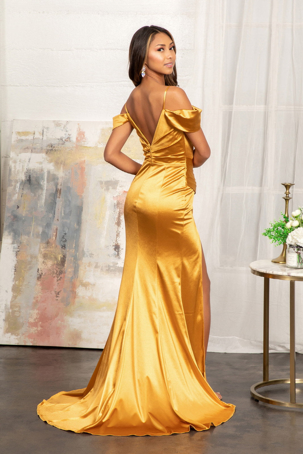 Sweetheart Satin Mermaid w/ Pleated Waist and Slit Long Prom Dress GLGL3060