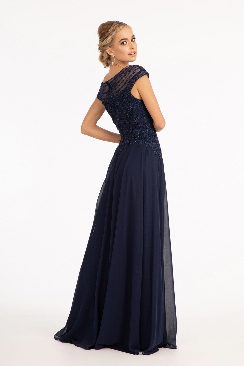 Beads Embellished Chiffon A-line w/ Cap Sleeves Long Mother Of The Bride Dress GLGL3065