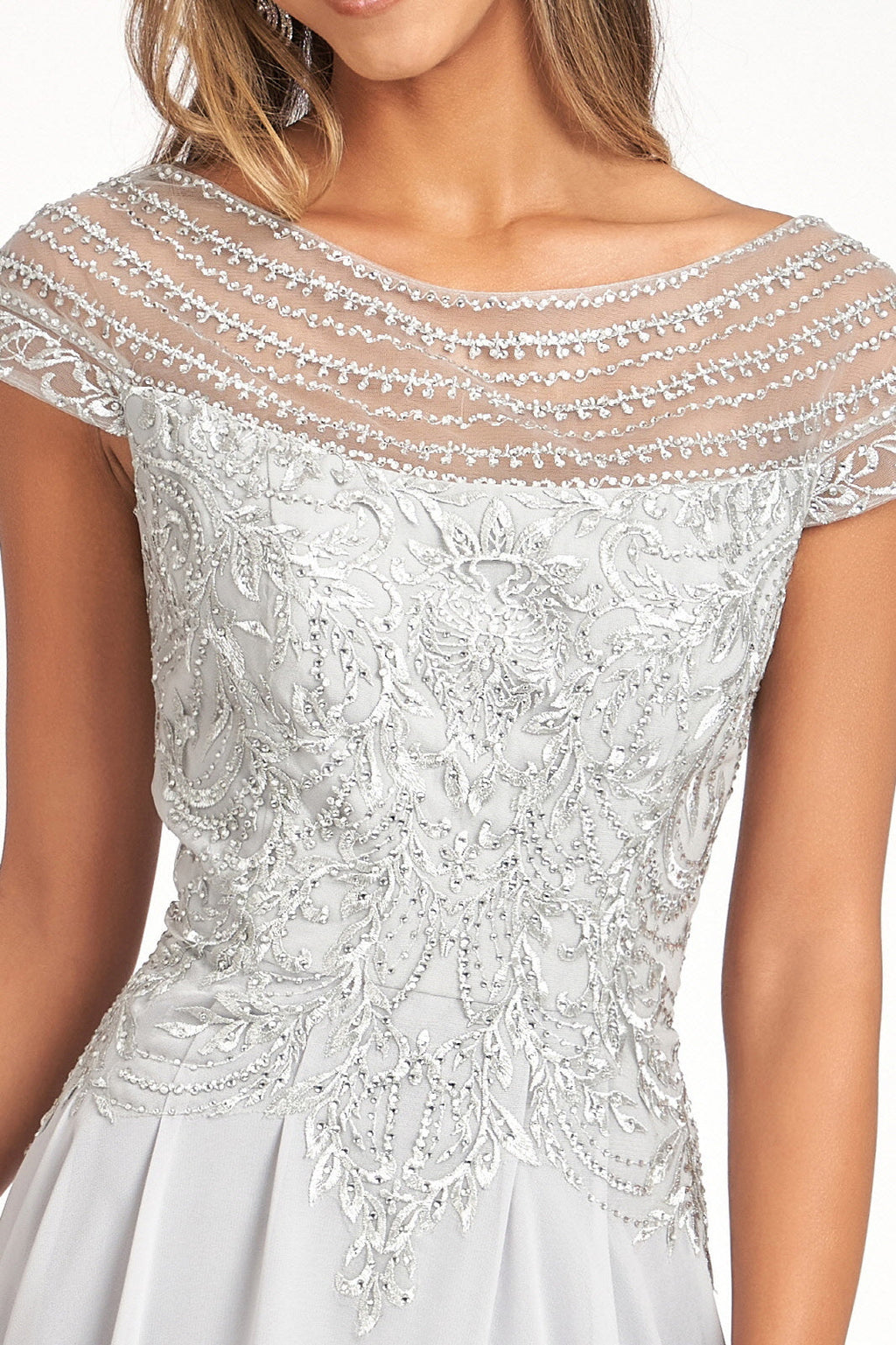 Beads Embellished Chiffon A-line w/ Cap Sleeves Long Mother Of The Bride Dress GLGL3065