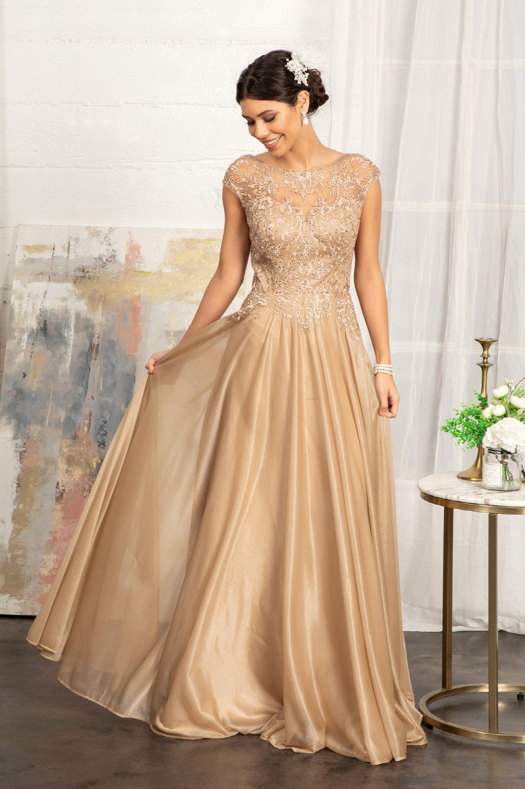 Beads Embellished Embroidered A-line Scoop-Neck Long Mother Of The Bride Dress GLGL3068 Sale