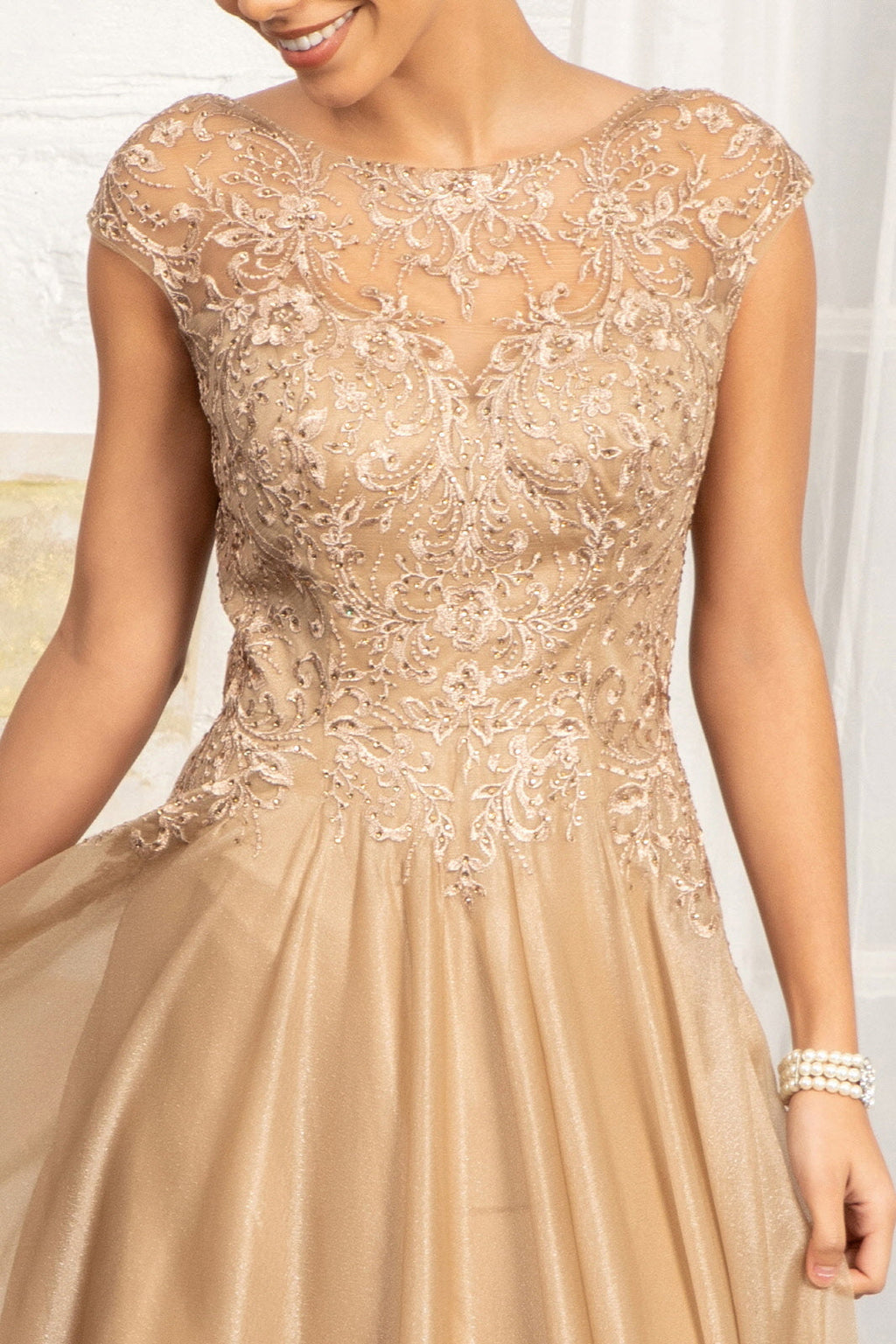 Beads Embellished Embroidered A-line Scoop-Neck Long Mother Of The Bride Dress GLGL3068 Sale