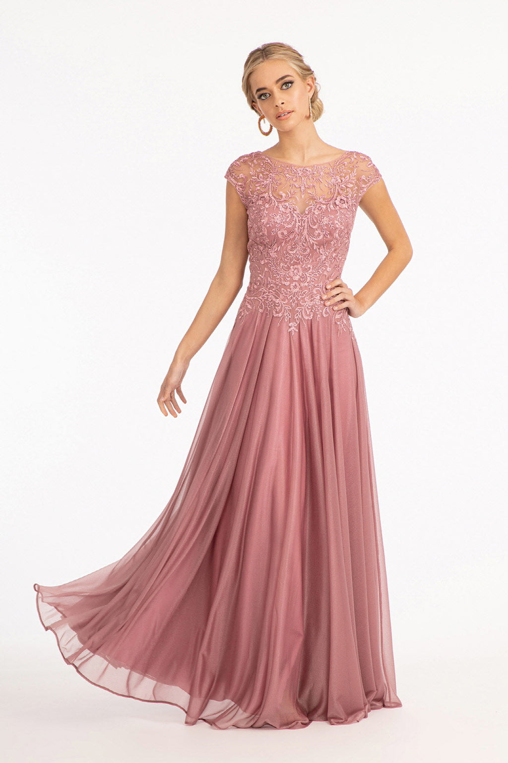 Beads Embellished Embroidered A-line Scoop-Neck Long Mother Of The Bride Dress GLGL3068 Sale