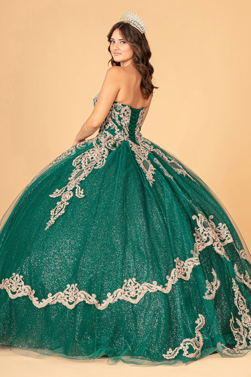 Glitter Jewel Embellished w/ Long Mesh Cape Quinceanera Dress GLGL3078