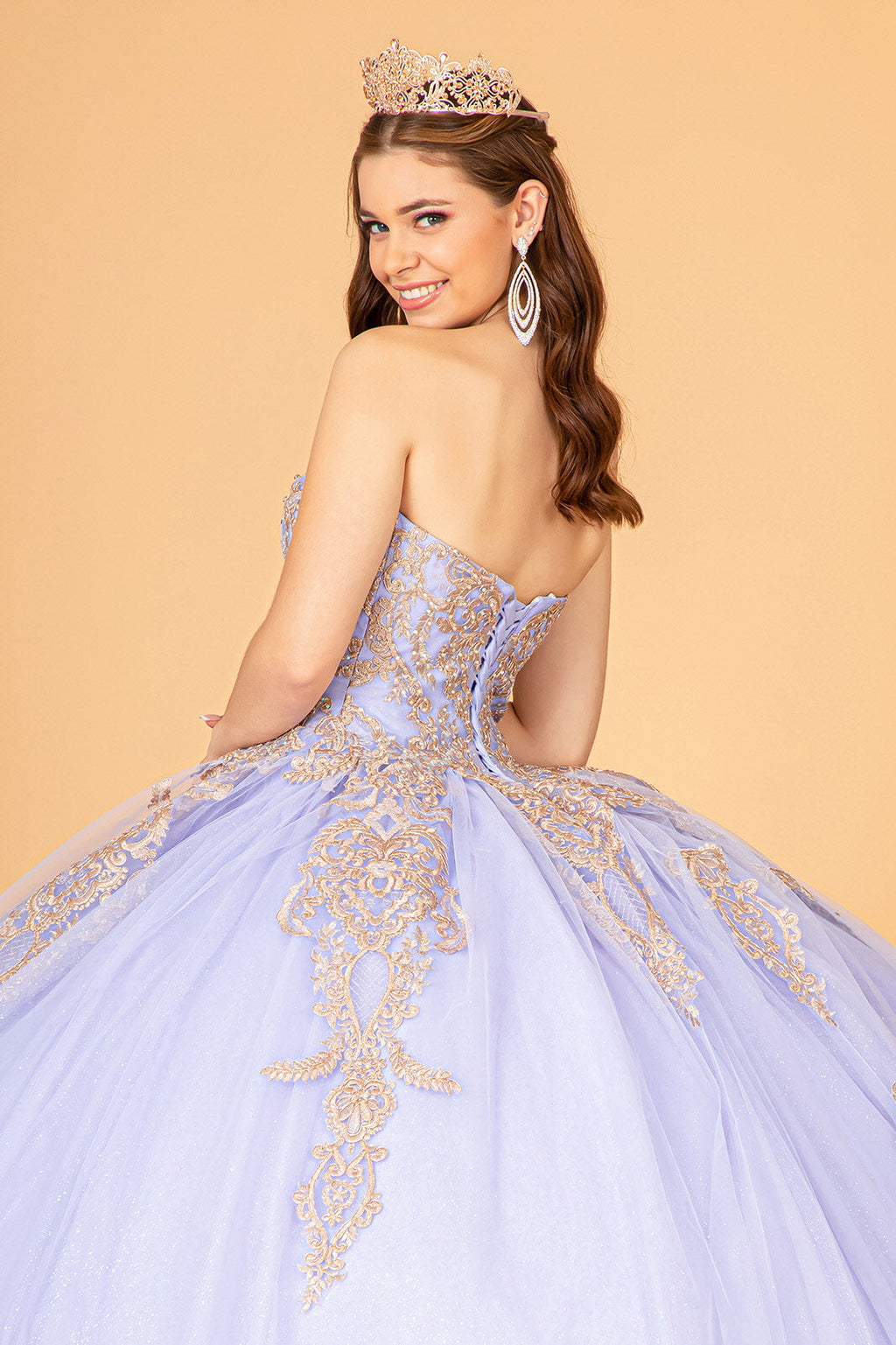 Glitter Jewel Embellished w/ Long Mesh Cape Quinceanera Dress GLGL3078