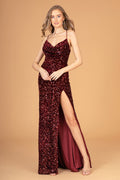 Ruched Bodice Velvet Bodycon w/ Leg Slit Long Prom Dress GLGL3081