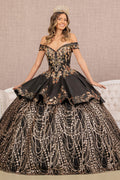 Off Shoulder Satin Quinceanera Embellished with Gold Embroidery Ball Dress GLGL3098