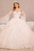 Glitter Layered Hem w/ Long Mesh Sleeves Quinceanera Dress GLGL3109