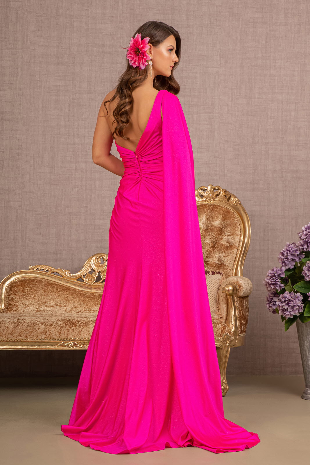 Glitter Asymmetric Ruched Side Mermaid w/ Side Long Layer Long Prom Dress GLGL3136