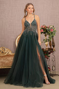 Jewel Bead Illusion Sweetheart Sheer Bodice Mesh A-line Long Prom Dress GLGL3137