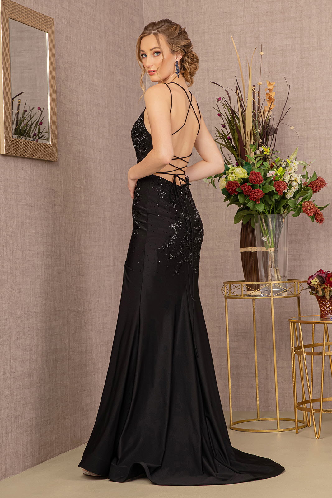 Jewel Lace-up Back Straight Across Rome Jersey Mermaid Long Prom Dress GLGL3141