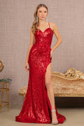 Sequin Embroidery Cut-out Back Mermaid w/ Side Slit Long Prom Dress GLGL3146