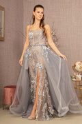 Embroidery Jewel Mermaid w/ Detachable Waist Long Mesh Layer Long Prom Dress GLGL3158
