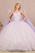 Jewel Glitter w/ Long Mesh Layer and Ribbons Long Quinceanera Dress GLGL3175