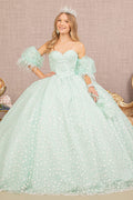 Jewel Strapless w/ Detachable Short Puff Sleeves Quinceanera Dress GLGL3176