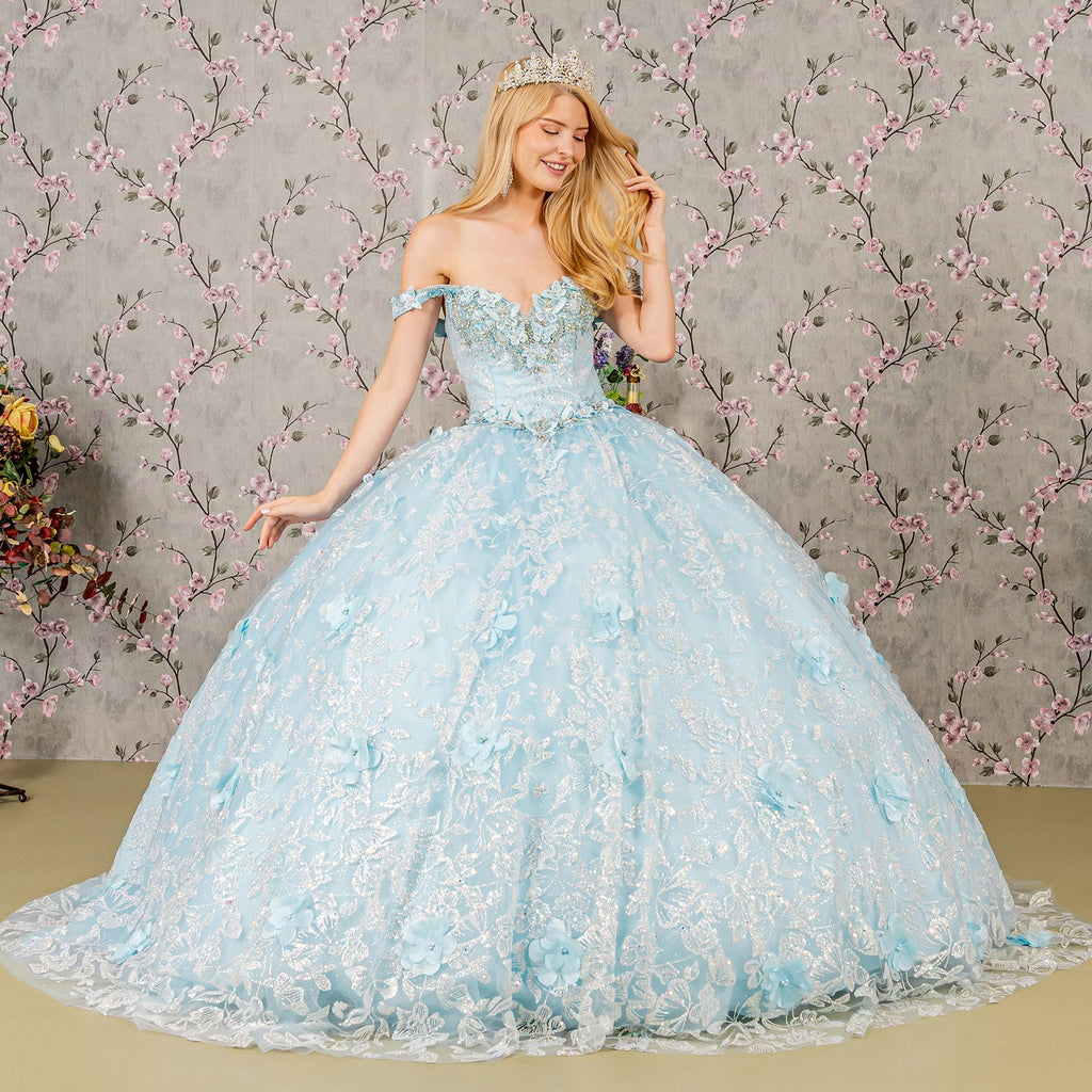 3D Butterfly Applique Jewel Sequin Quinceanera Ball Dress GLGL3183