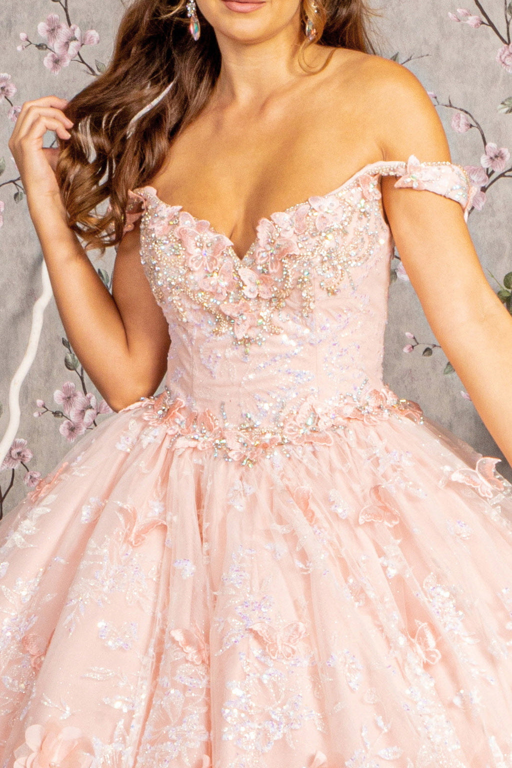 3D Butterfly Applique Jewel Sequin Quinceanera Ball Dress GLGL3183