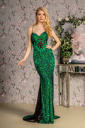 Floral Embroidery Sheer Bodice Mesh Mermaid Long Prom Dress GLGL3217