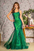 Glitter Bead Sheer Bodice Mesh Trumpet Long Prom Dress GLGL3230