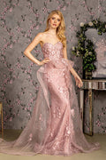 Jewel Strapless Mesh Mermaid w/ Waist Drape Long Prom Dress GLGL3257