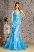 Floral Embroidery Sequin Sheer Bodice Mesh Mermaid Long Prom Dress GLGL3333