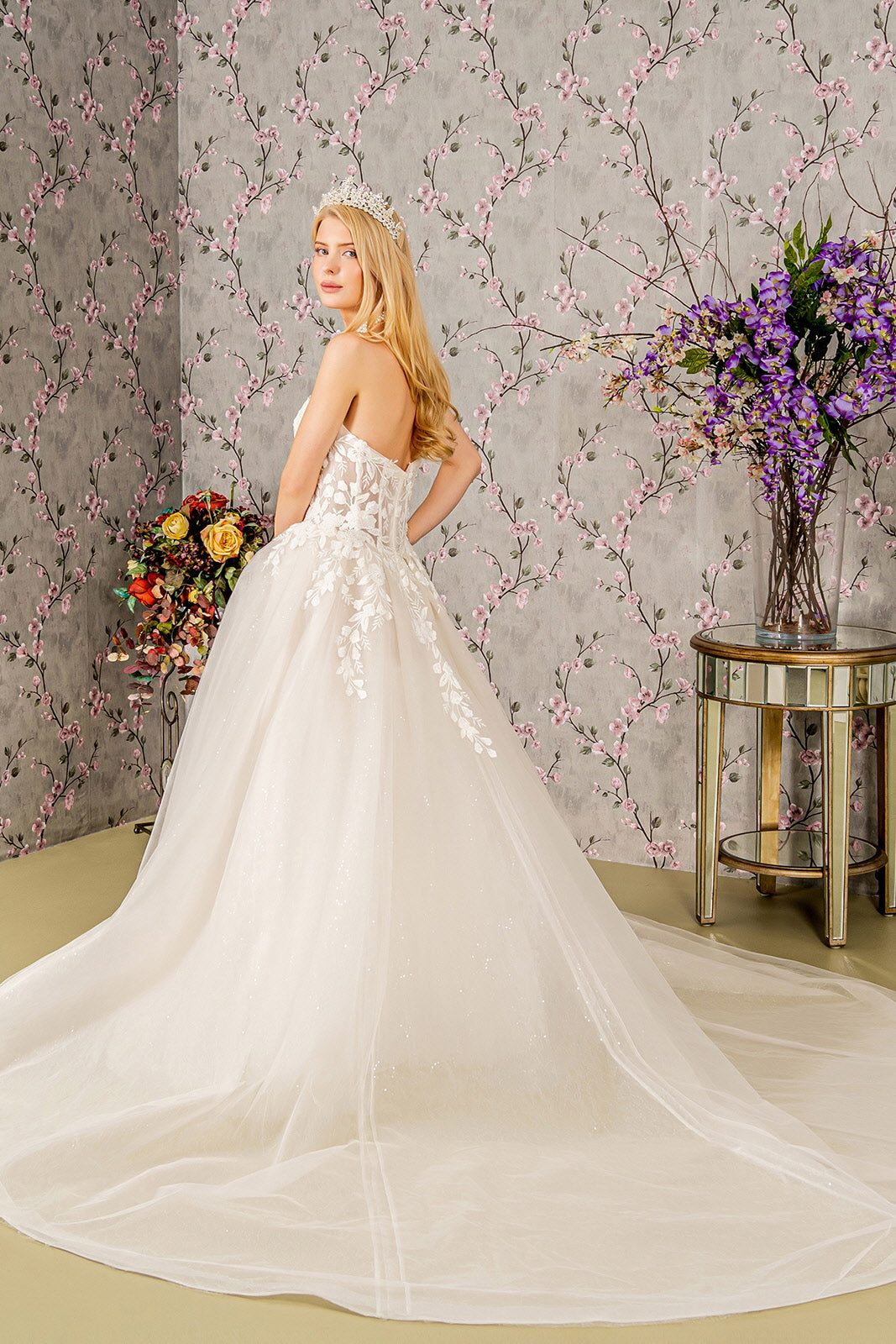 Sequin Bead Strapless Sheer Bodice Mesh Long Ball Dress GLGL3349