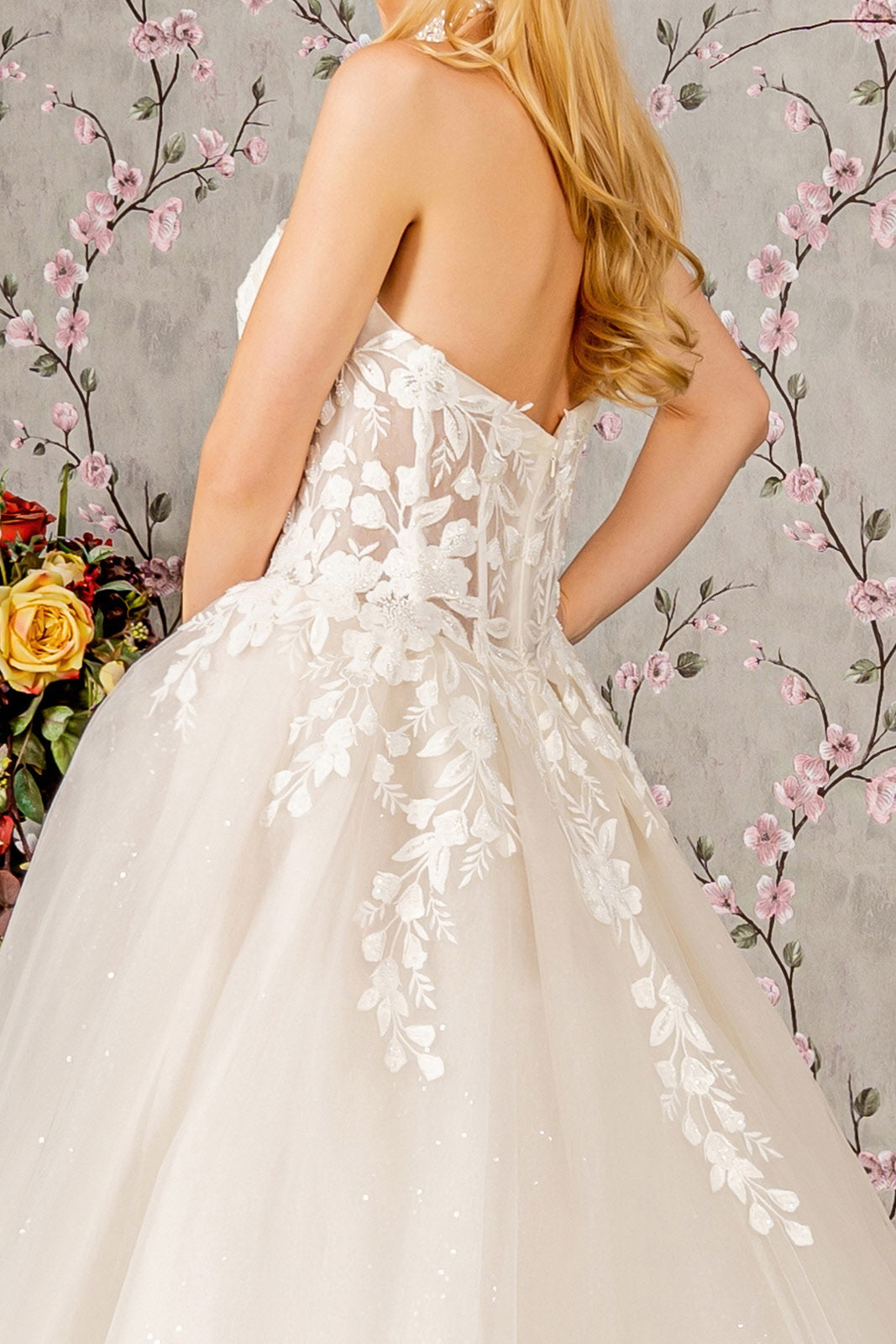 Sequin Bead Strapless Sheer Bodice Mesh Long Ball Dress GLGL3349