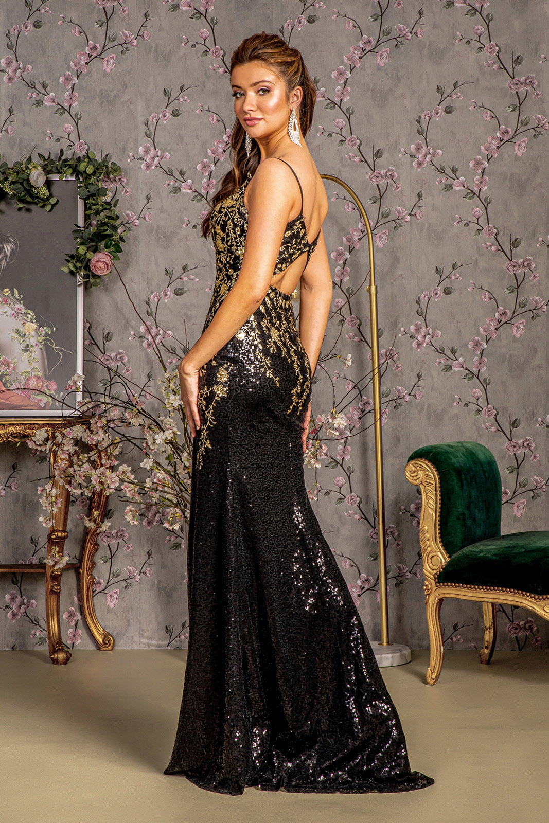 Metallic Sequin Glitter Mesh Mermaid Side Slit Long Prom Dress GLGL3370