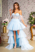 3D Heart Applique Bead Layered Skirt Mesh A-line Long Prom Dress GLGL3396