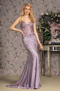 Bead Embroidery Sheer Bodice Glitter Crepe Mermaid Long Prom Dress GLGL3399