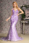 Jewel Glitter Sheer Bodice Mesh Mermaid Long Prom Dress GLGL3410