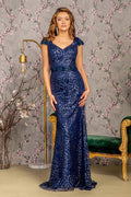 3D Flower Glitter Sheer Neckline Mesh Mermaid Long Prom Dress GLGL3414