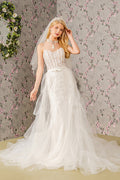 Embroidery Bead Mesh Mermaid w/ Mesh Long Cape Long Wedding Dress GLGL3425