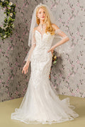 Bead Sequin Mesh Mermaid w/ Long Sleeves Long Wedding Dress GLGL3426