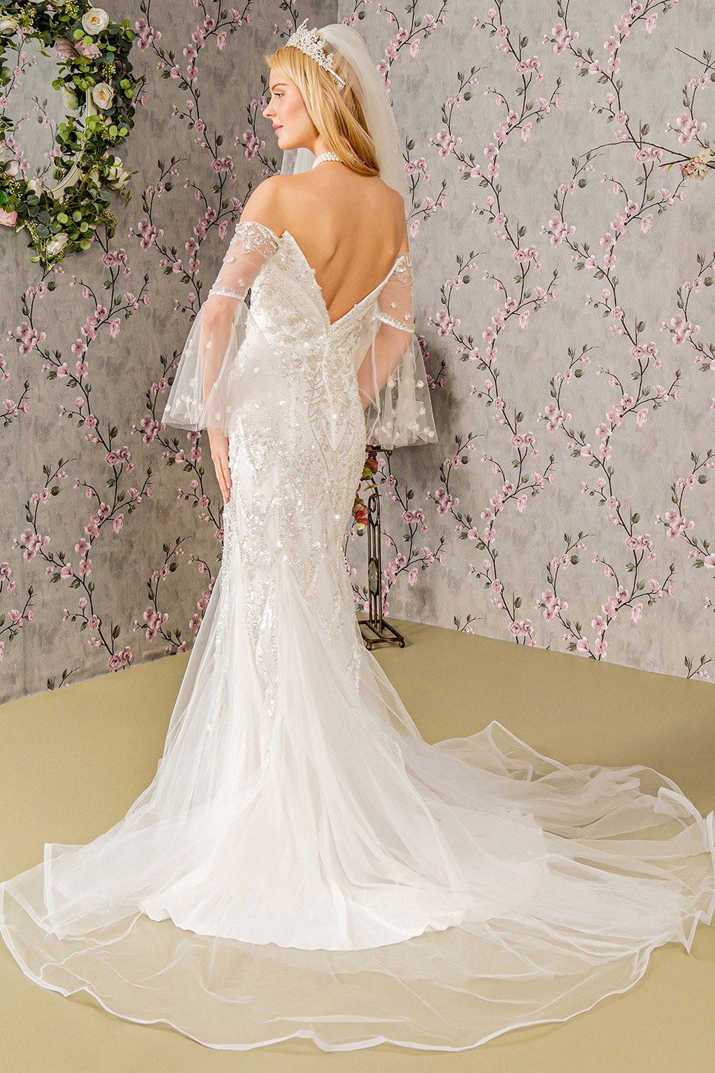 Bead Sequin Mesh Mermaid w/ Long Sleeves Long Wedding Dress GLGL3426