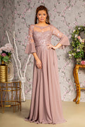 Floral Embroidery Bead Chiffon A-line Long Mother Of The Bride Dress GLGL3434