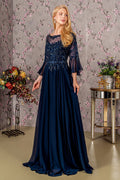 Floral Embroidery Bead Chiffon A-line Long Mother Of The Bride Dress GLGL3434